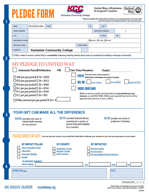 Thumbnail image of the KCC Employee Giving pledge form
