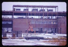Old 1970's photograph of the three-story main building's construction.