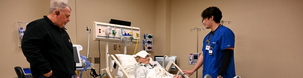Student training in a simulated hospital room