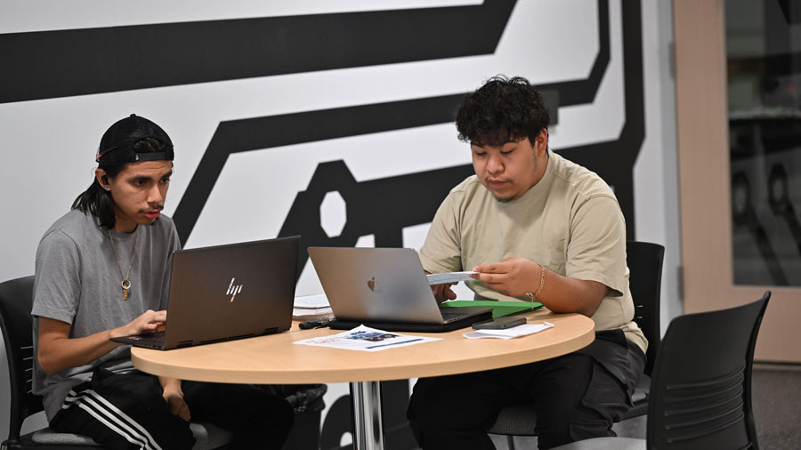 Two students working on their laptops