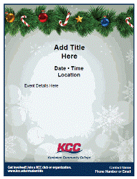 Winter holiday themed template with graphic of decorated garland with candy canes and snowflake background graphics