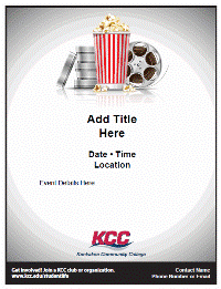 Movie theater themed club template with graphic of movie-film, film-canisters and popcorn